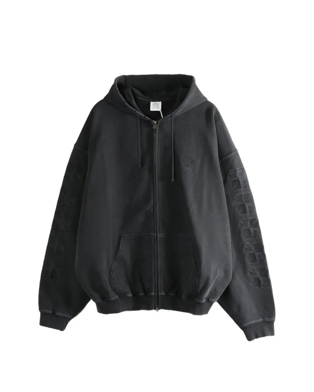 Men's Black Hooded Embossed Zip-Up Vetements Hoodie Men's Black Hooded Embossed Zip-Up Vetements Hoodie