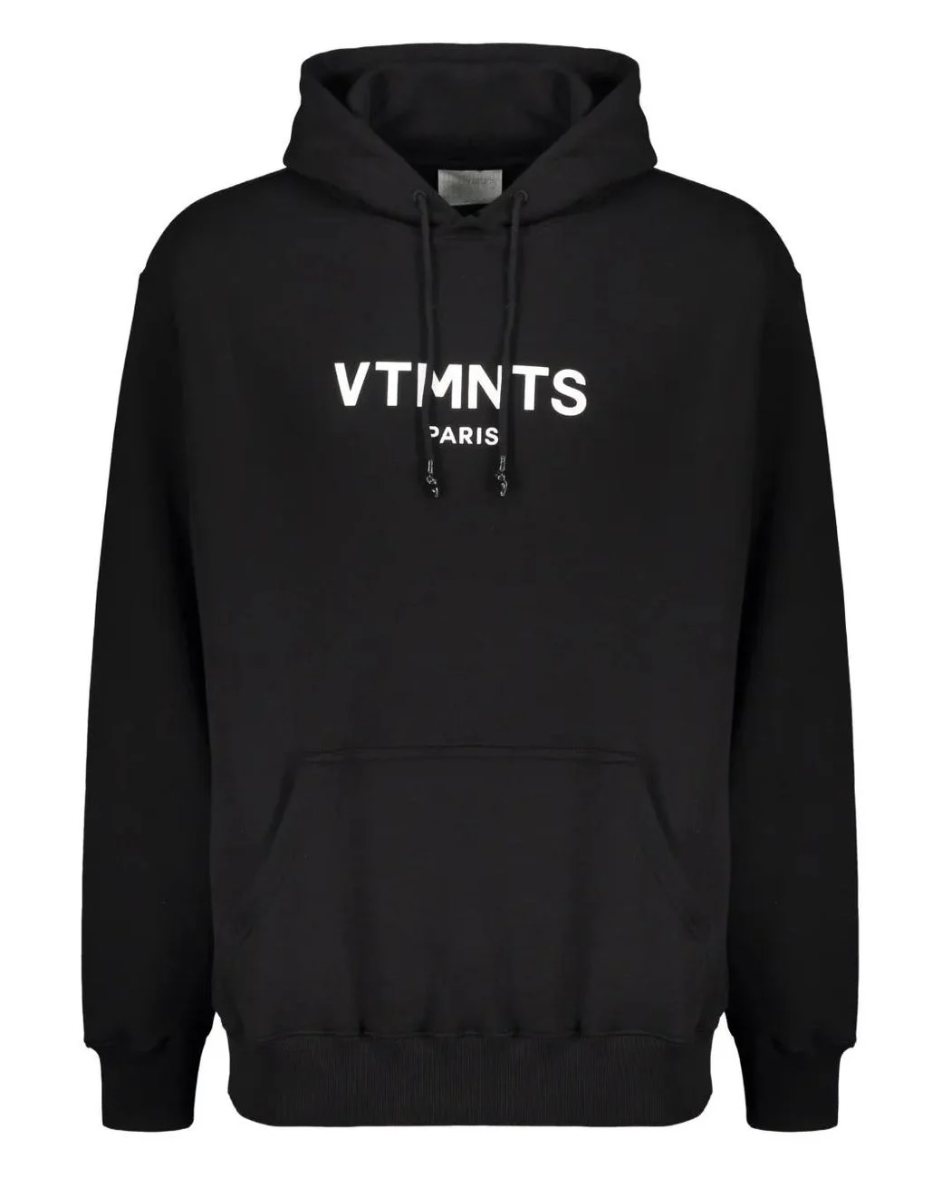 Men's Black Logo-Print Ribbed-Cuff Vetements Hoodie Men's Black Logo-Print Ribbed-Cuff Vetements Hoodie