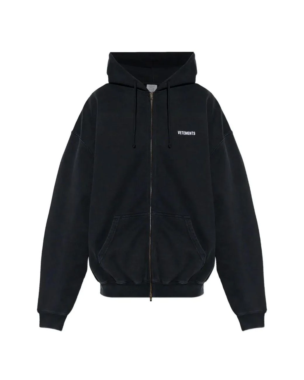 vetements black Long Detail Zip Fastening Hoodie