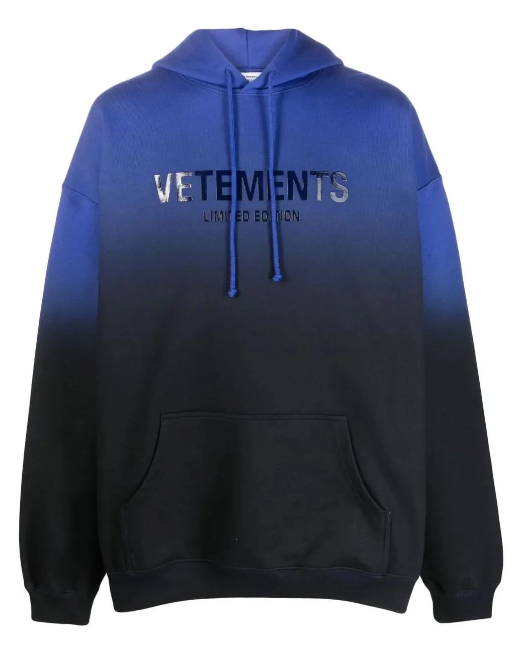 Men's Blue Logo-Print Faded-Effect Vetements Hoodie vetements blue Felpa Con Stampa