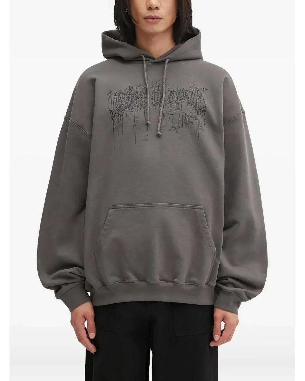 Men's Gray Graphic-Print Long-Sleeve Vetements Hoodie