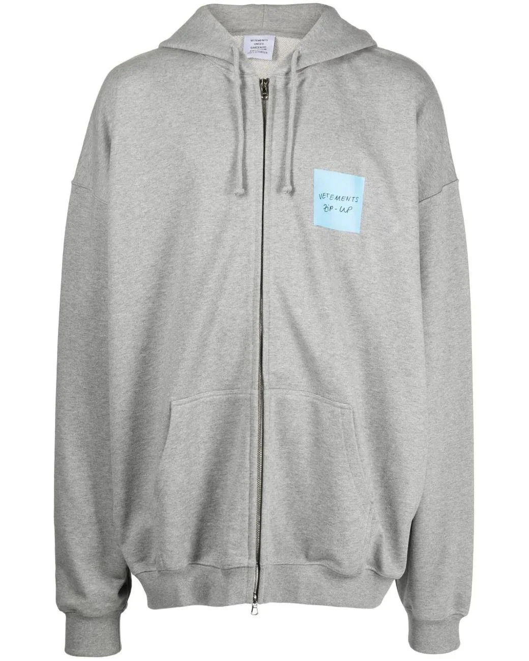Men's Gray Logo-Print Zip-Up Vetements Hoodie vetements grey Logo Print Zip Up Hoodie