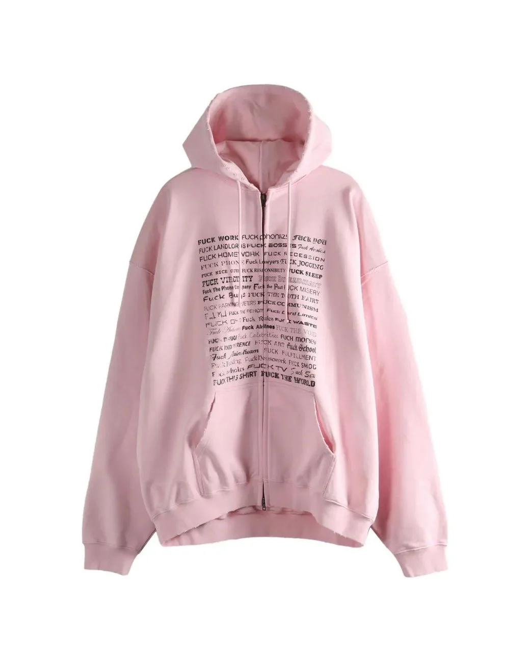 Men's Pink Zip Vetements Hoodie Men's Pink Zip Vetements Hoodie
